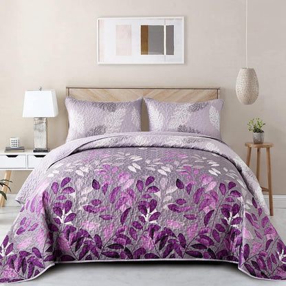 Luxurious Orchid patchwork Plaid 3 Pc Bedspread & Pillow Cover Set - Mekamart Australia