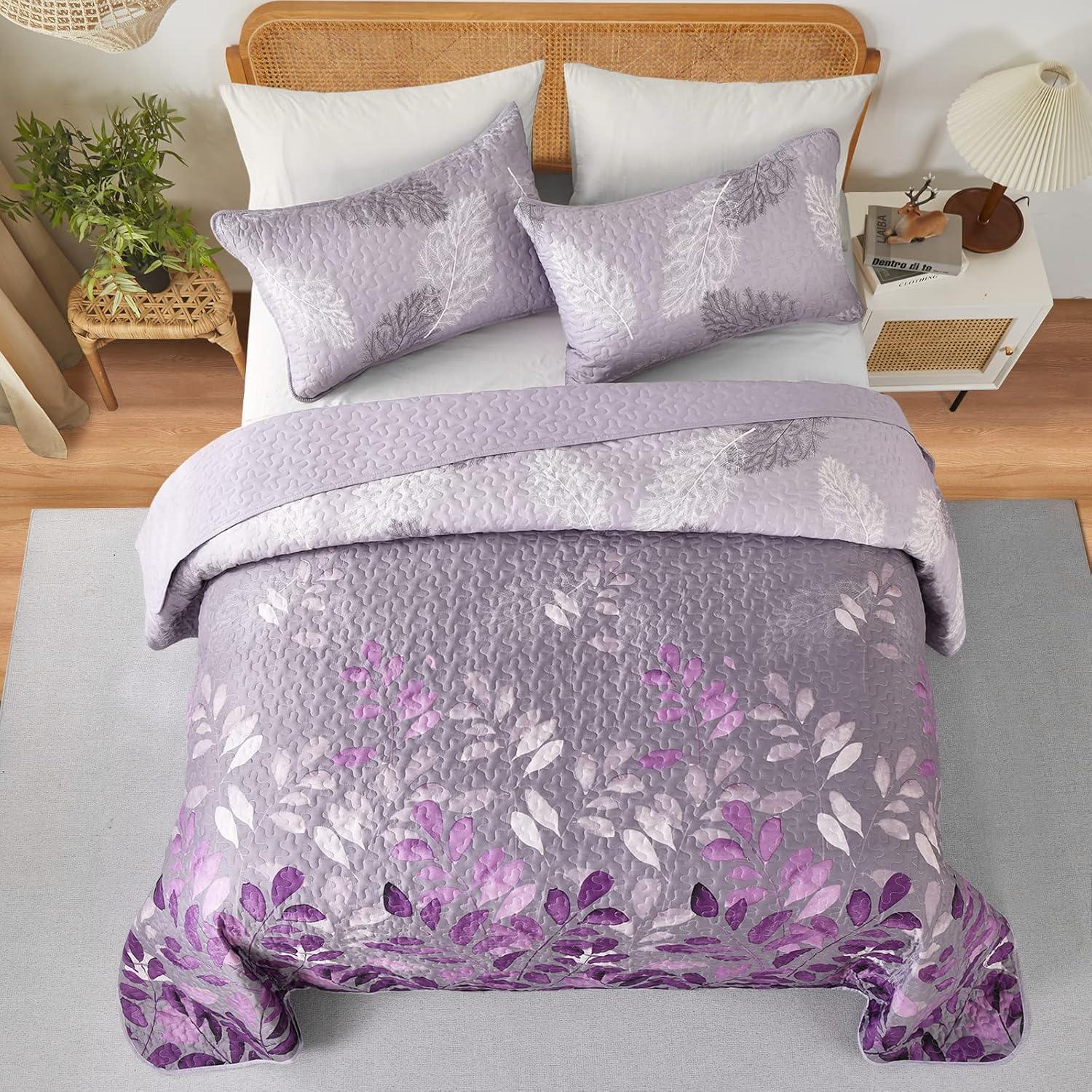 Luxurious Orchid patchwork Plaid 3 Pc Bedspread & Pillow Cover Set - Mekamart Australia