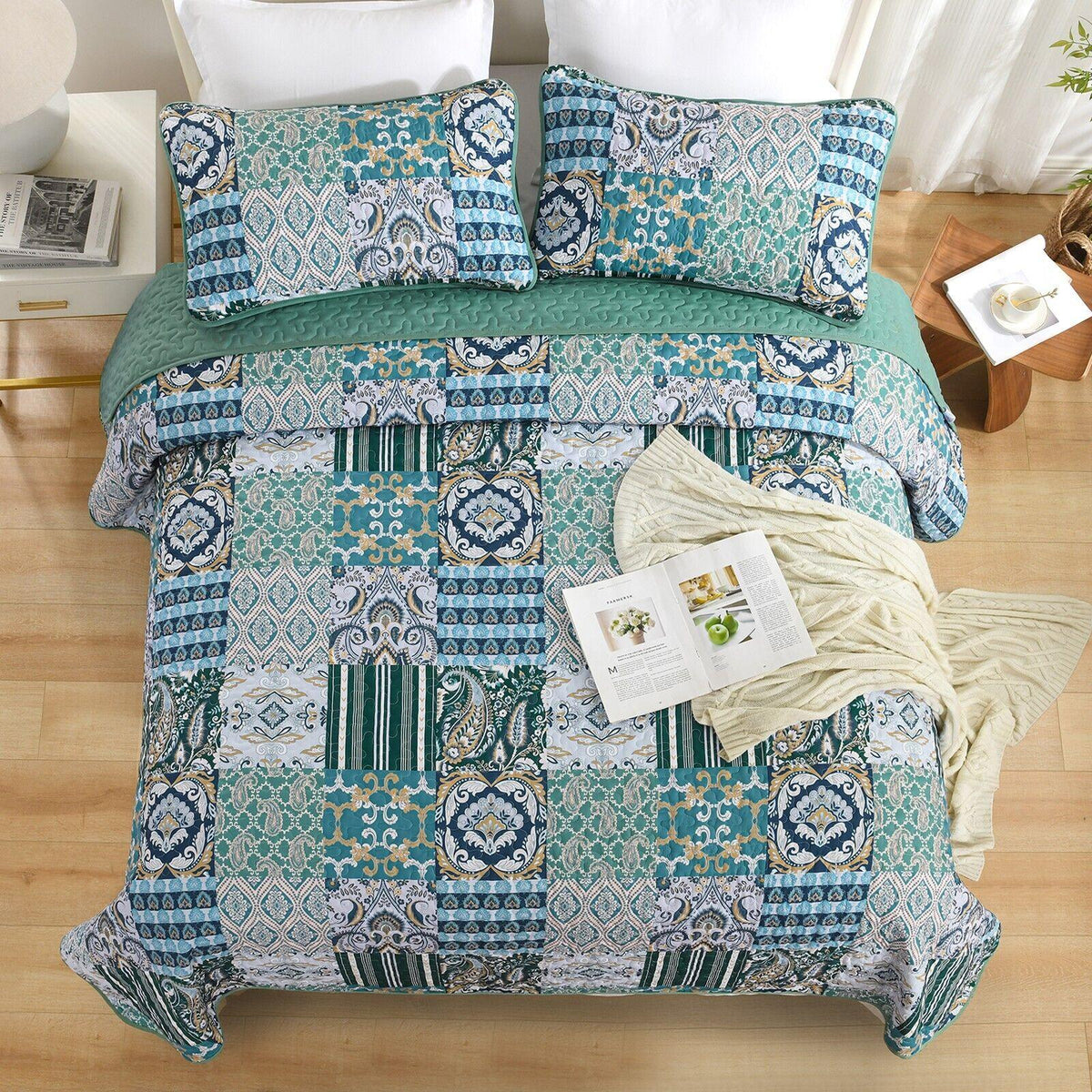 Exquisite Regal Purple 3 Pc Bedspread & Pillow Cover Set - Mekamart Australia