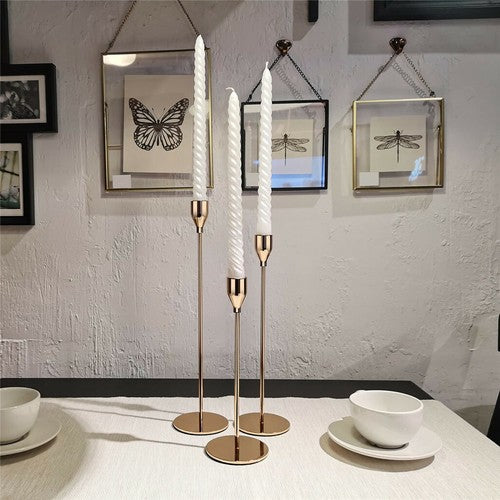 Set of 3 Decorative Candlestick Holder- Gold