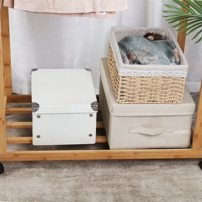 Portable Rolling Bamboo Clothes Rack for Kids with Hanging Rail