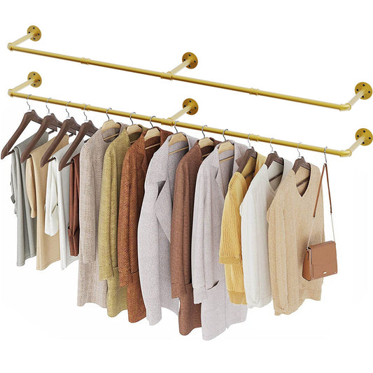 Vintage Gold Wall-Mounted Clothes Rack – Strong Metal Garment Hanging Rail