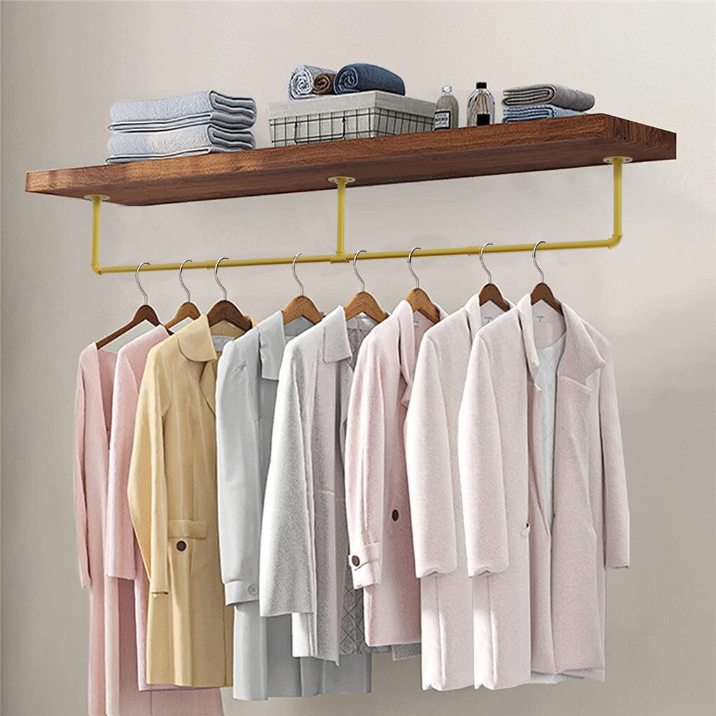 Vintage Gold Wall-Mounted Clothes Rack – Strong Metal Garment Hanging Rail
