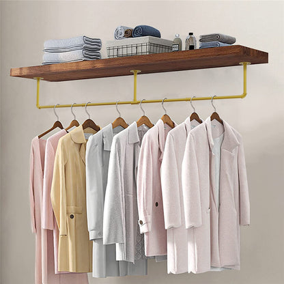 Vintage Gold Wall-Mounted Clothes Rack – Strong Metal Garment Hanging Rail