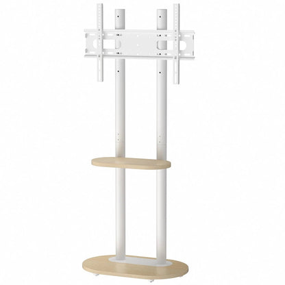 40-75 Inches Heavy Duty Mobile TV Floor Stand with Wooden Shelf, Height Adjustable Rolling TV Mount for Flat Screen, Free-Standing Steel TV Bracket with Wheels