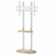 40-75 Inches Heavy Duty Mobile TV Floor Stand with Wooden Shelf, Height Adjustable Rolling TV Mount for Flat Screen, Free-Standing Steel TV Bracket with Wheels