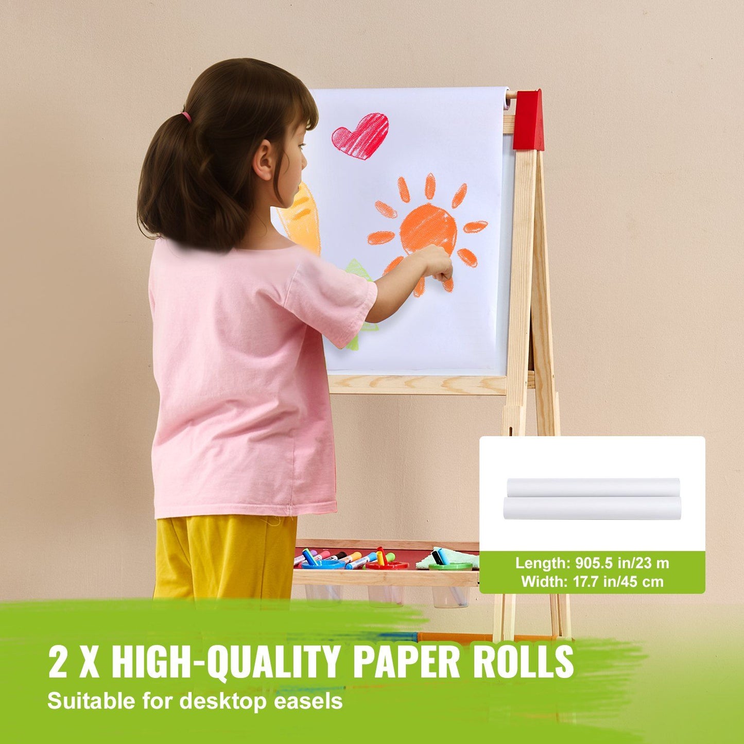 Easel Accessory Set, 32 PCS Kid's Art Easel Painting Kit Including Chalks, Dry-Erase Markers & Paper Rolls