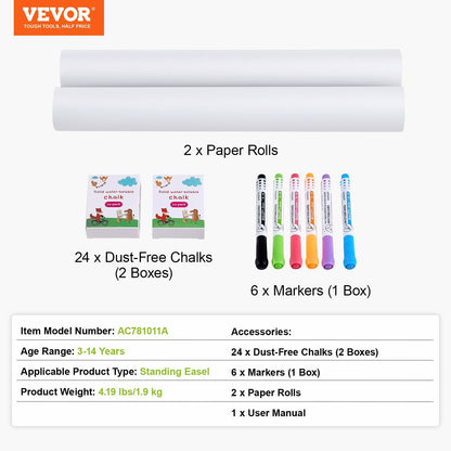 Easel Accessory Set, 32 PCS Kid's Art Easel Painting Kit Including Chalks, Dry-Erase Markers & Paper Rolls