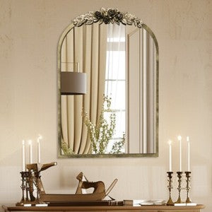 Elegant Rose - Designed Baroque Brass Arched Mirror Size Large