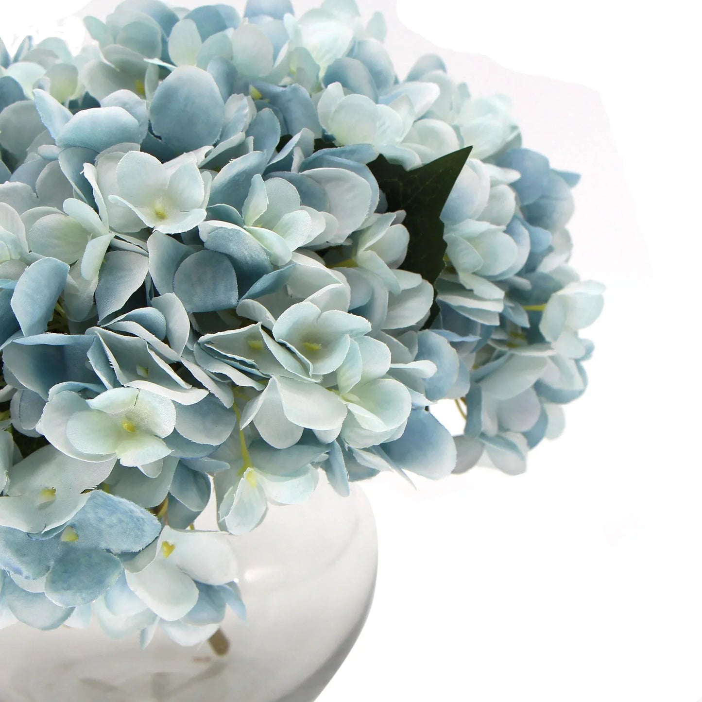 Premium Faux Hydrangea With Glass Vase (Artificial Flowering Blue Hydrangea) 23cm - Mekamart Australia