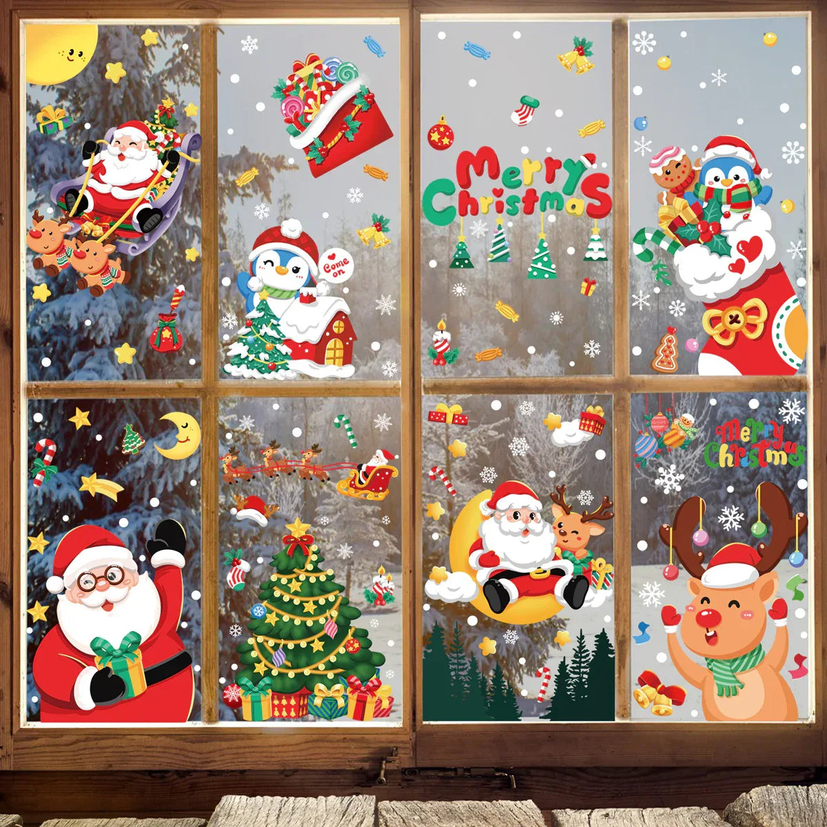 Christmas Window Stickers - Festive Santa Claus, Penguin, and Reindeer Decals for Holiday Home Decor - 2 Set of 16 Sheets (25*35cm) - Mekamart Australia