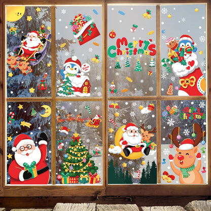 Christmas Window Stickers - Festive Santa Claus, Penguin, and Reindeer Decals for Holiday Home Decor - 2 Set of 16 Sheets (25*35cm) - Mekamart Australia