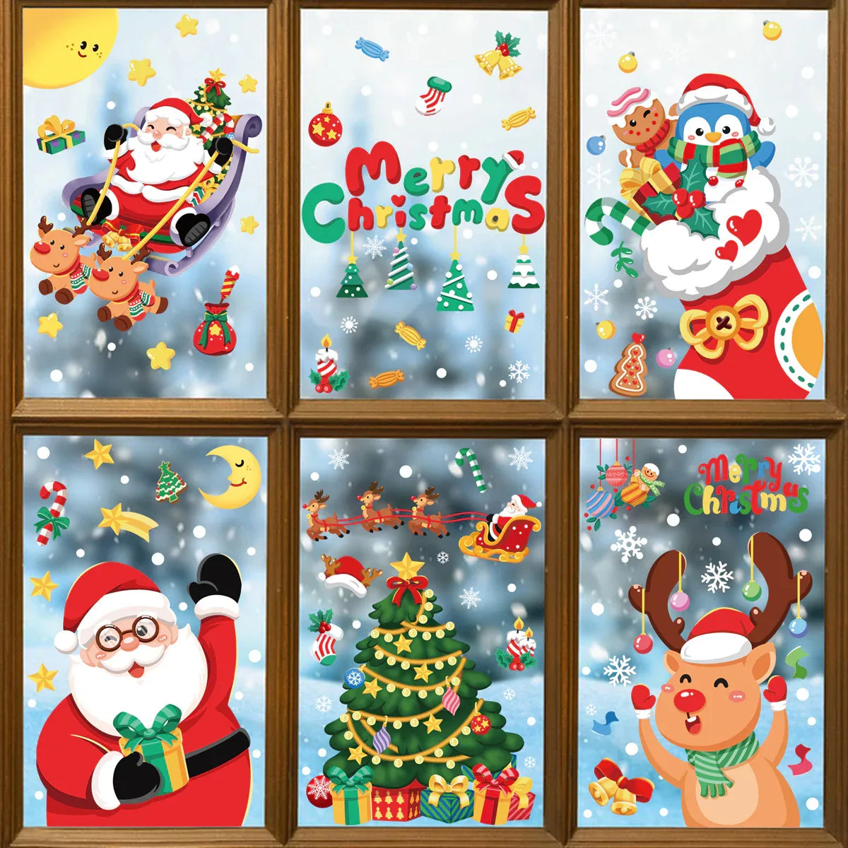 Christmas Window Stickers - Festive Santa Claus, Penguin, and Reindeer Decals for Holiday Home Decor - 2 Set of 16 Sheets (25*35cm) - Mekamart Australia