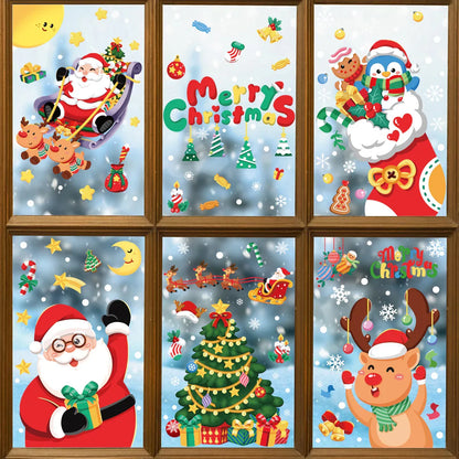 Christmas Window Stickers - Festive Santa Claus, Penguin, and Reindeer Decals for Holiday Home Decor - 2 Set of 16 Sheets (25*35cm) - Mekamart Australia