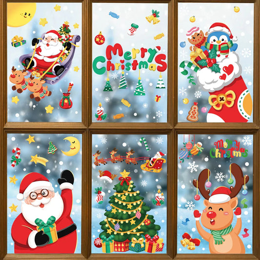 Christmas Window Stickers - Festive Santa Claus, Penguin, and Reindeer Decals for Holiday Home Decor - 2 Set of 16 Sheets (25*35cm) - Mekamart Australia