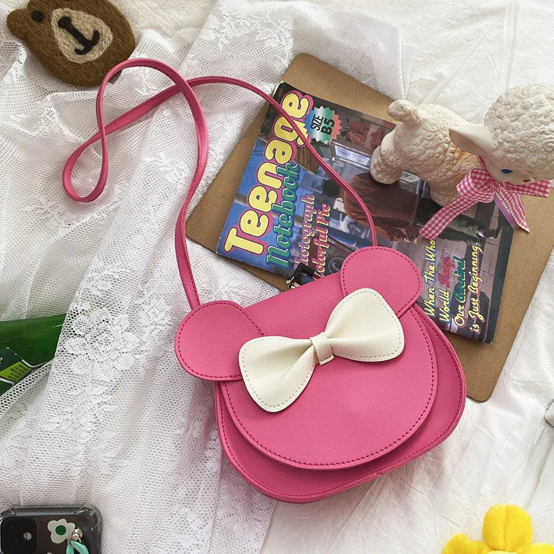 Adorable Bow Bear Crossbody Bag for Kids - Rose Red Shoulder Bag 18*17*8cm - Mekamart Australia