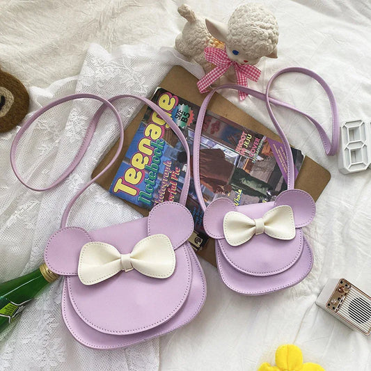 Adorable Bow Bear Crossbody Bag for Kids - Purple Shoulder Bag 18*17*8cm - Mekamart Australia