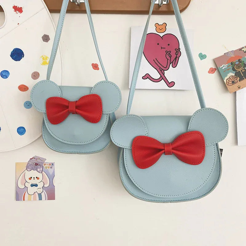 Adorable Bow Bear Crossbody Bag for Kids - Blue Small Shoulder Bag 13*13*5cm - Mekamart Australia