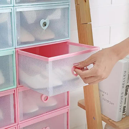 Stackable Transparent Shoe Storage Boxes with Heart-Shaped Handles (Set of 5) 31*20*12cm Pink - Mekamart Australia