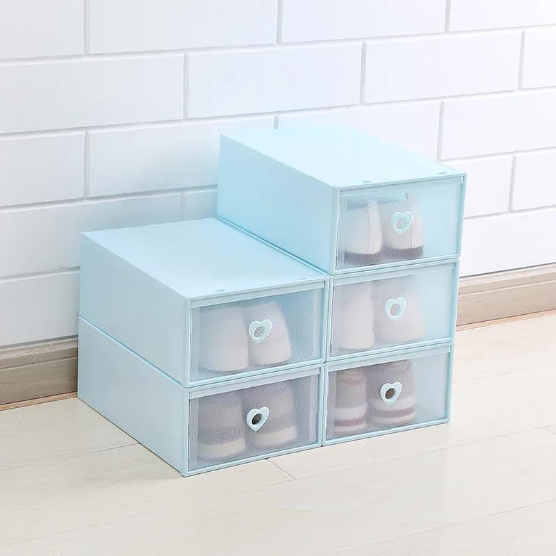 Stackable Transparent Shoe Storage Boxes with Heart-Shaped Handles (Set of 5) 31*20*12cm Blue - Mekamart Australia