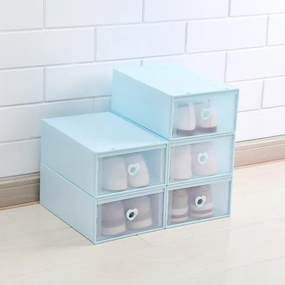 Stackable Transparent Shoe Storage Boxes with Heart-Shaped Handles (Set of 5) 31*20*12cm Blue - Mekamart Australia