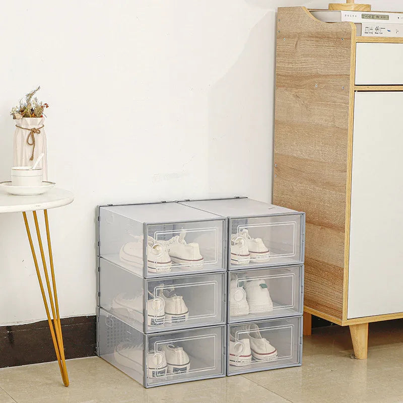 Stackable Shoe Storage Box Set - Transparent Flip-Top Organizers for Shoes (Pack of 6) 33cm(D)*23cm(W)*14cm(H) - Mekamart Australia