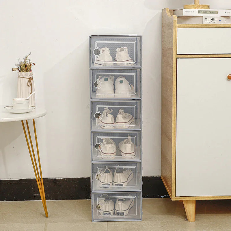 Stackable Shoe Storage Box Set - Transparent Flip-Top Organizers for Shoes (Pack of 6) 33cm(D)*23cm(W)*14cm(H) - Mekamart Australia