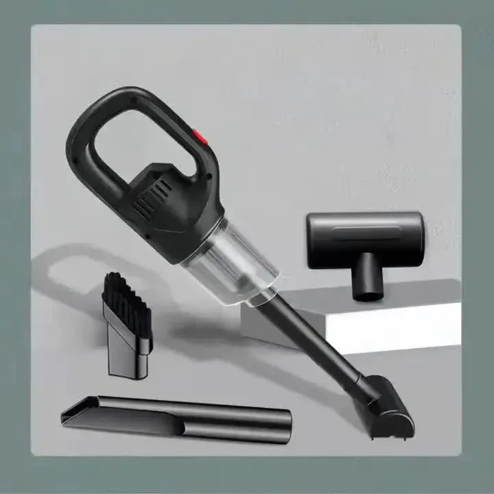 Black Portable Cordless Vacuum Cleaner - 120W, 10KPa Suction, 2000mAh Battery, Lightweight Design, with Soft Brush Attachment - Mekamart Australia