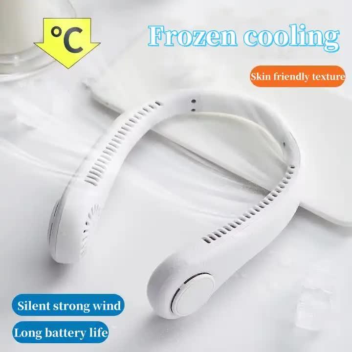 2PCS White Leafless Hanging Neck Fan - Rechargeable Portable Hands-Free Cooling Fan with 3 Speeds - Mekamart Australia