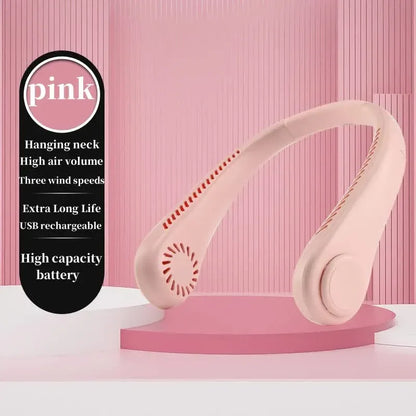 2PCS Pink Leafless Hanging Neck Fan - Rechargeable Portable Hands-Free Cooling Fan with 3 Speeds - Mekamart Australia