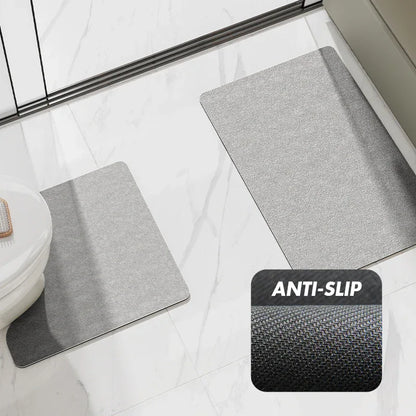 Gray Bathroom Floor Mat Set - U-Shaped Toilet Mat 50*50cm & Rectangular 50x80cm Mat for Bathroom - Mekamart Australia