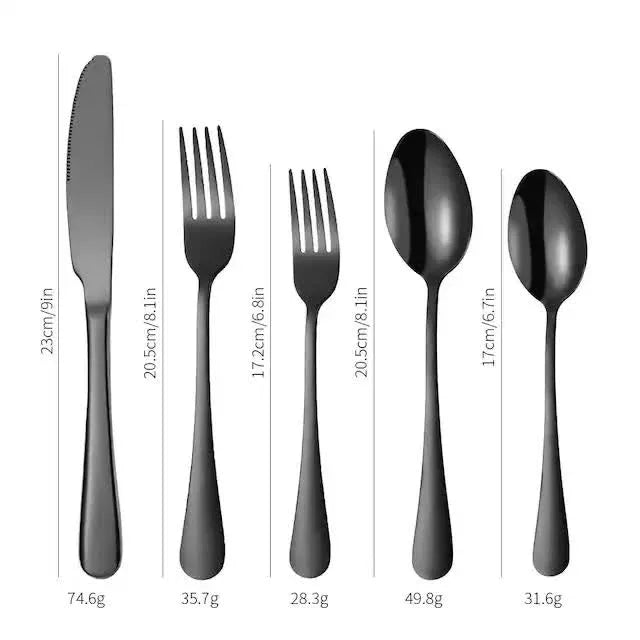 Silver 410 Stainless Steel Cutlery Set - Western Steak Knife, Fork & Spoon Set, 6 Set/30-Piece Dinnerware Set - Mekamart Australia