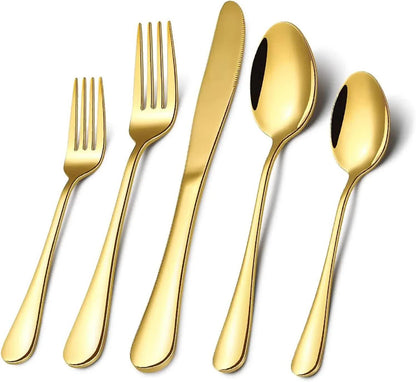 Gold 410 Stainless Steel Cutlery Set - Western Steak Knife, Fork & Spoon Set, 6 Set/30-Piece Dinnerware Set - Mekamart Australia