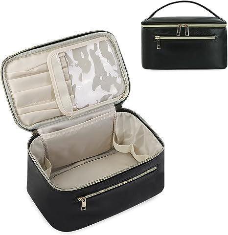 Black PU Leather Large Capacity Makeup Bag - Waterproof & Multifunctional Handbag for Women - Mekamart Australia