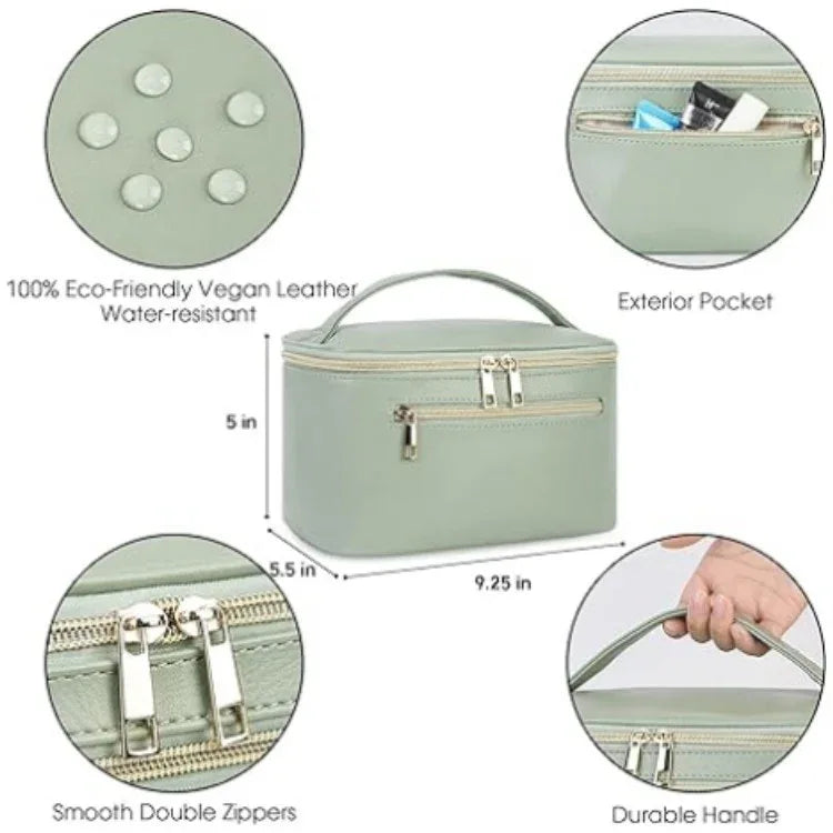 Black PU Leather Large Capacity Makeup Bag - Waterproof & Multifunctional Handbag for Women - Mekamart Australia