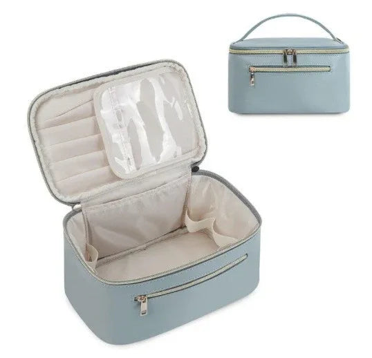 Blue PU Leather Large Capacity Makeup Bag - Waterproof & Multifunctional Handbag for Women - Mekamart Australia