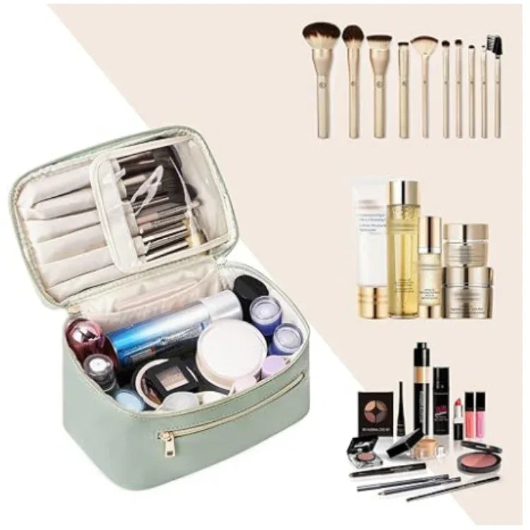 Blue PU Leather Large Capacity Makeup Bag - Waterproof & Multifunctional Handbag for Women - Mekamart Australia