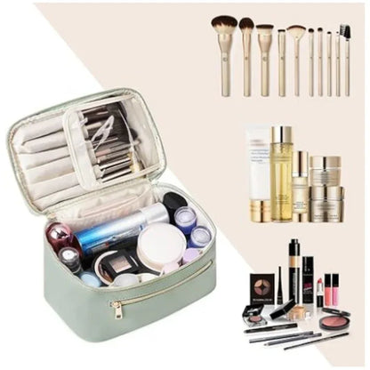 Blue PU Leather Large Capacity Makeup Bag - Waterproof & Multifunctional Handbag for Women - Mekamart Australia