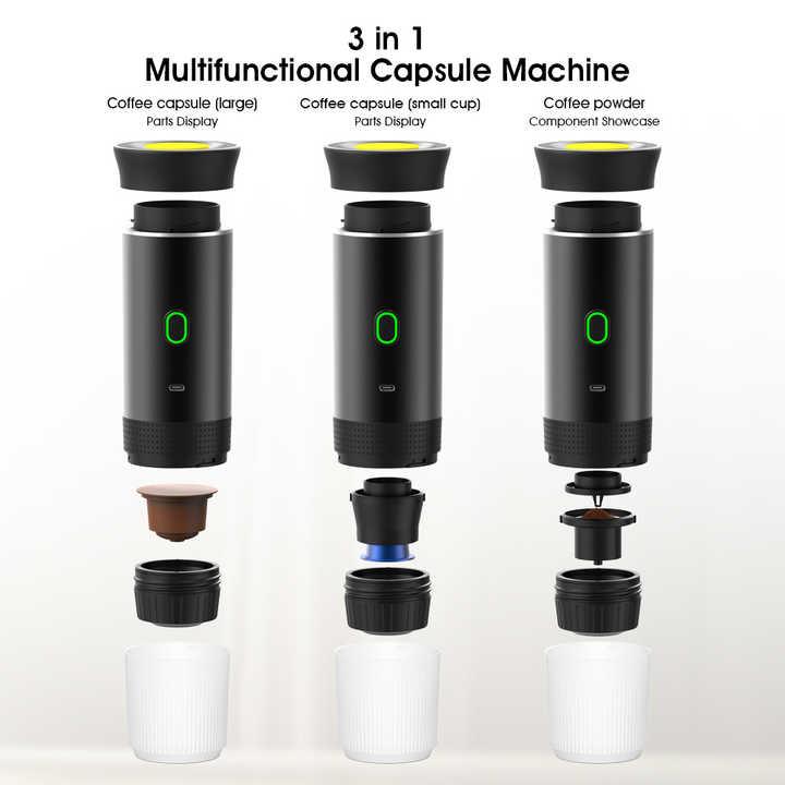 Black Portable Espresso Coffee Machine - Universal 3-in-1 Capsule, Coffee Powder, and Espresso Maker - Mekamart Australia