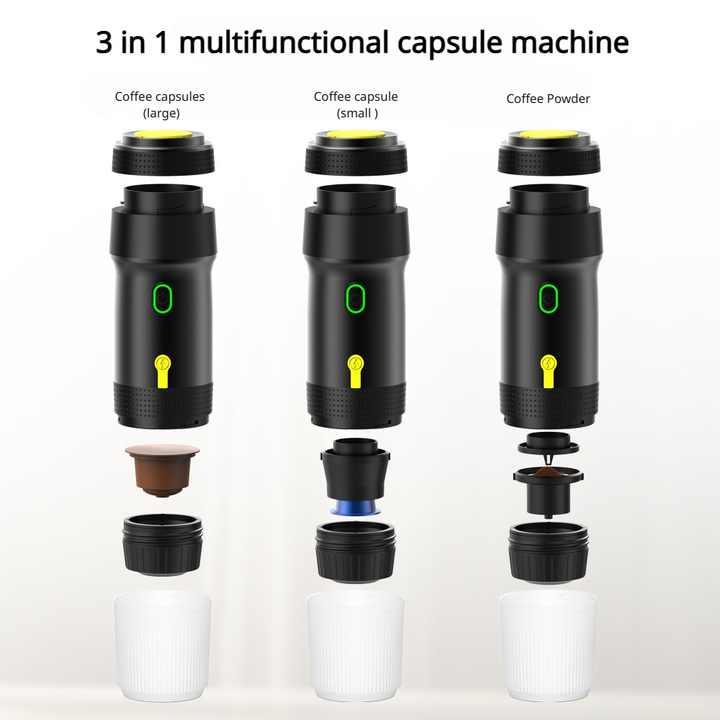 Black Portable Fully Automatic Espresso Coffee Machine - Universal 3-in-1 Capsule, Coffee Powder & Espresso Maker - Mekamart Australia