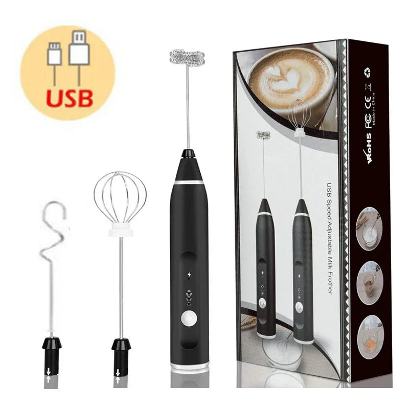 Black 304 Stainless Steel 3-Speed Handheld Electric Milk Frother, Egg Beater, Paint Mixer, and Milk Powder Blender - Mekamart Australia