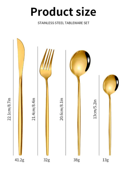 Colorful Color Premium 24-Piece Stainless Steel Cutlery Set - Elegant Golden Steak Knife, Fork, and Spoon Set in Luxury Gift Box - Mekamart Australia