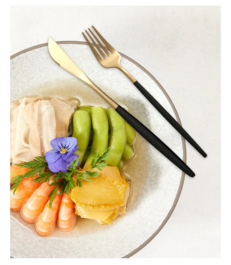 Colorful Color Premium 24-Piece Stainless Steel Cutlery Set - Elegant Golden Steak Knife, Fork, and Spoon Set in Luxury Gift Box - Mekamart Australia