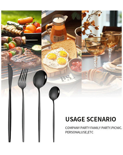 Colorful Color Premium 24-Piece Stainless Steel Cutlery Set - Elegant Golden Steak Knife, Fork, and Spoon Set in Luxury Gift Box - Mekamart Australia