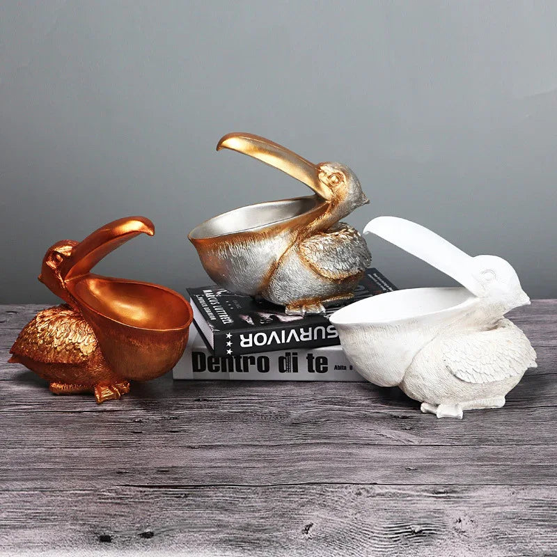 White Pelican Resin Decor Bowl - Unique Key, Candy, and Storage Organizer for Home Decoration - Mekamart Australia