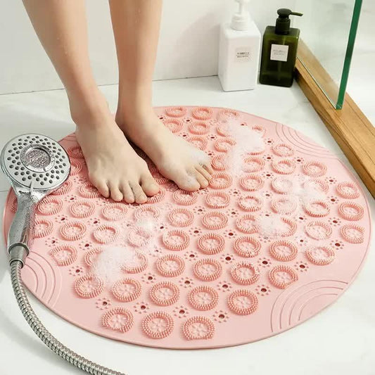 Pink Non-Slip Round Shower Foot Scrubber Mat - Soft Silicone Massage Pad for Foot Cleaning - Mekamart Australia