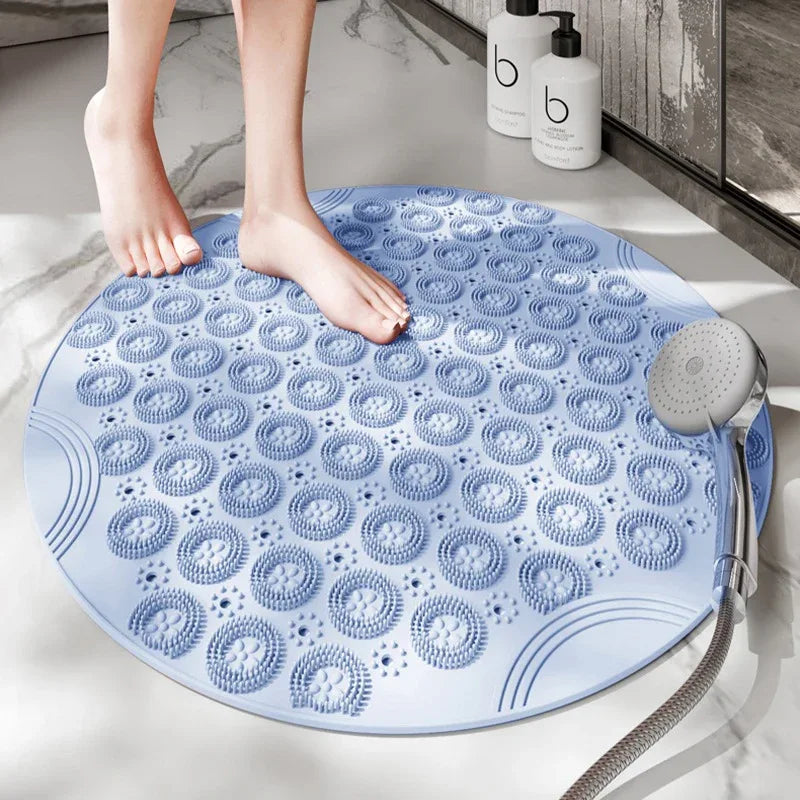 Blue Non-Slip Round Shower Foot Scrubber Mat - Soft Silicone Massage Pad for Foot Cleaning - Mekamart Australia