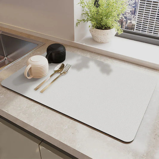Silver Waterproof Quick-Dry Kitchen Mat - Non-Slip Rubber Base, Absorbent Technology Fabric, 4mm Thick - Mekamart Australia
