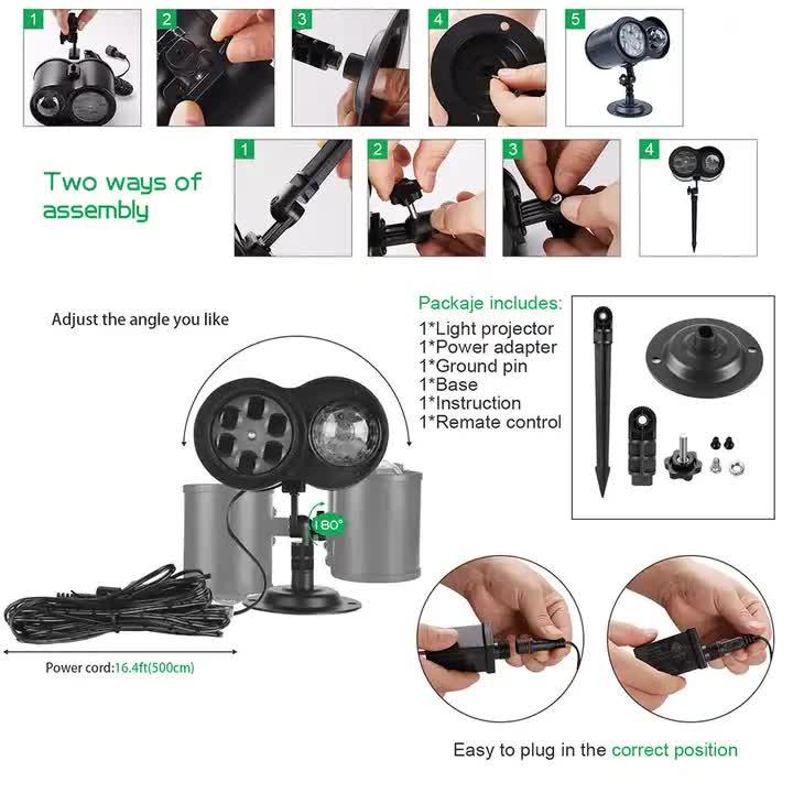 Bracket Outdoor Waterproof Lawn Dual-Tube Projection Light – LED Halloween & Christmas Dynamic Water Ripple Animation, Replaceable 12 Slides, Stake or Stand Mountable - Mekamart Australia