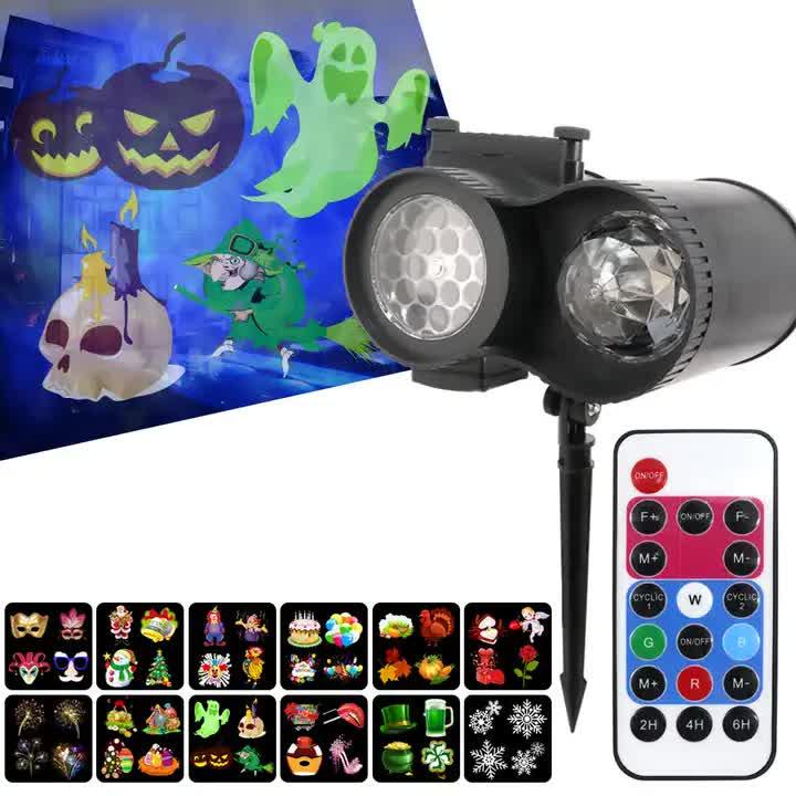 Ground Insert Outdoor Waterproof Lawn Dual-Tube Projection Light - LED Halloween & Christmas Dynamic Water Ripple Animation, Replaceable 12 Slides, Stake or Stand Mountable - Mekamart Australia